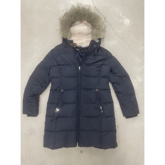 Lauren Ralph Lauren Women's Puffer Down Parka Jacket/Coat Hooded Faux Fur Size L - Picture 1 of 14